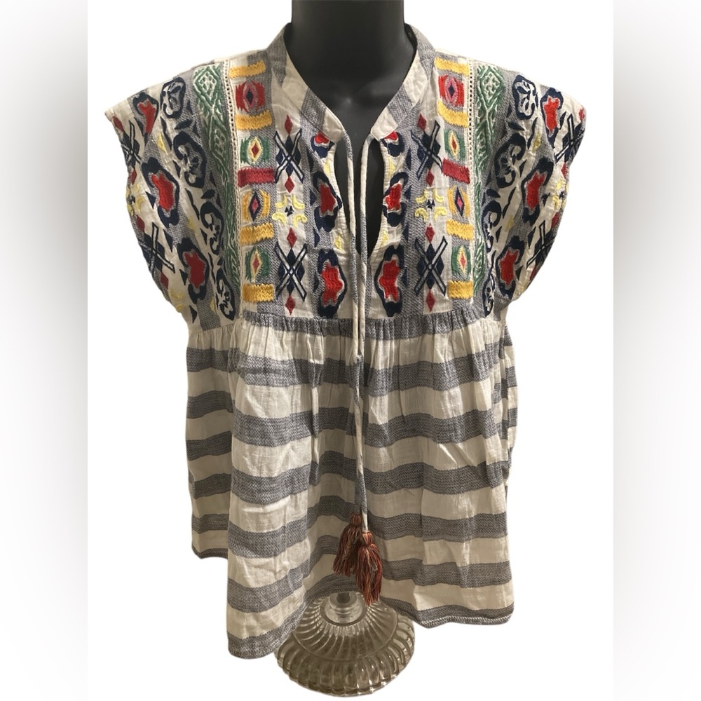 Altar’d State 100% Cotton Colorful Embroidered Striped Top. Size Small. - Picture 1 of 12